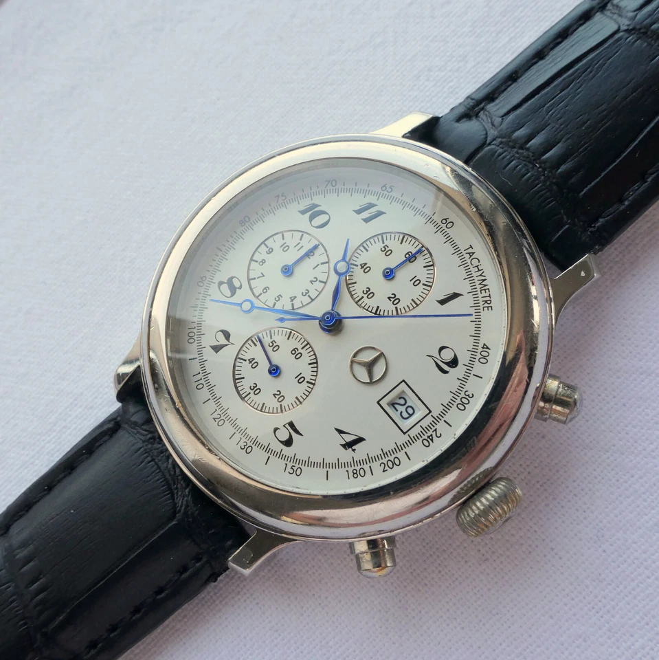 Reloj cronógrafo de lujo accesorio coche plata esterlina 925 clásico Mercedes Benz Foto 1 de 4