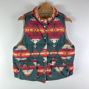 Ralph Lauren Denim Supply Puffer Vest Aztec Navajo Print Reversible Womens Large
