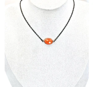 Handmade Orange Chalcedony Silver Necklace Black Chain Halloween Free Shipping - Picture 1 of 5