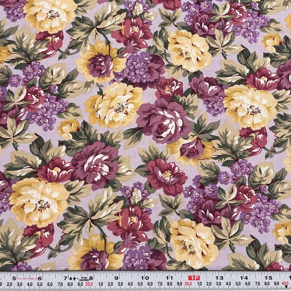 Faye Burgos for Marcus Brothers Textiles Florals Purple Cotton by the HALF YARD - Image 1 of 2