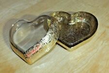 Vintage Vanity Trinket Box Art Glass Gold Encrusted Heart Shape