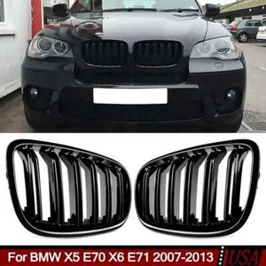 2* Gloss Black Front Hood Kidney Grille Grill For BMW X5 X6 E70 E71 2007-2013 - Picture 1 of 12