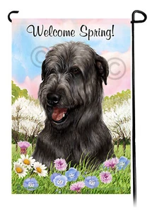 Welcome Spring Garden Flag - Black Irish Wolfhound - Picture 1 of 1