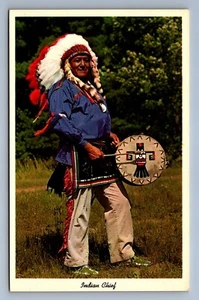 Postcard Vtg Ethnics Native American Indian Chief In Dress With Ceremonial Drum - Picture 1 of 2