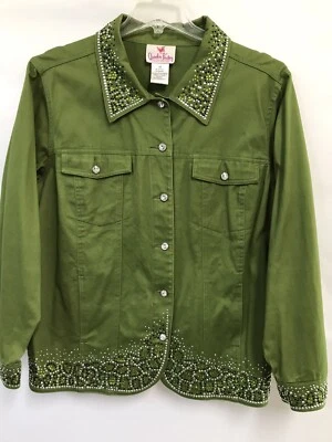 Quacker Factory Jacket Sz 1X Light Weight Denim Green Rhinstone Embellished - Image 1 of 4