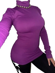 Marciano USA Y2K Bodycon Seamless Purple Logo Foldover Turtleneck Sexy M/L RARE - Picture 1 of 2