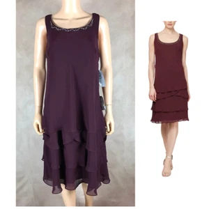 SL FASHIONS Women's Purple Tiered Chiffon Dress NWT 14 - Picture 1 of 8