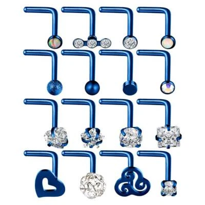 16-32Pcs Stainless Steel Nose Rings Hoop L Bend Nose Studs Body Piercing Kit 20G - Image 1 of 4