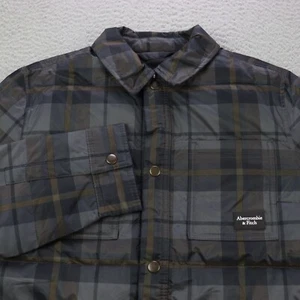 Abercrombie & Fitch Kids Jacket Boys 15-16 Gray Plaid Snap Button Fleece Lined - Picture 1 of 13