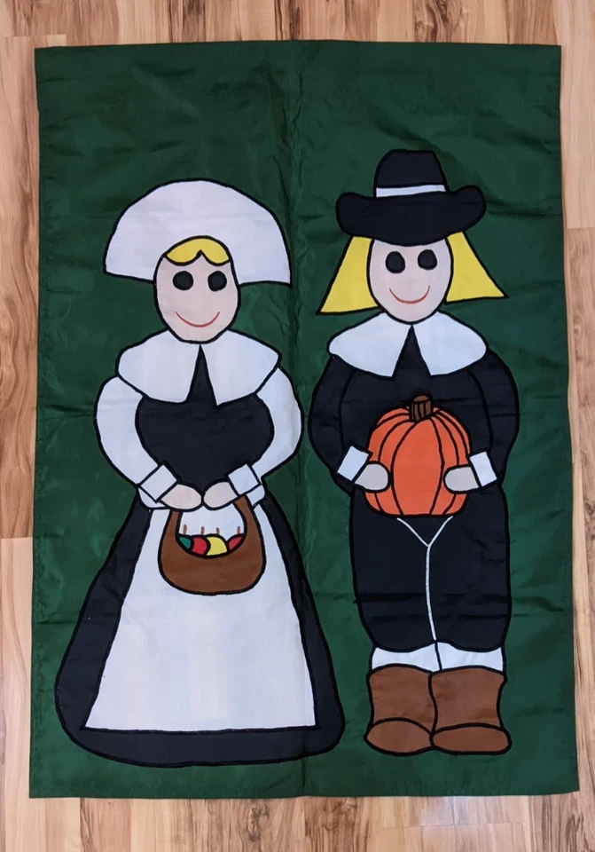 Thanksgiving Pilgrims Vintage House Yard Flag 40 x 27 Inches - Image 1 of 4