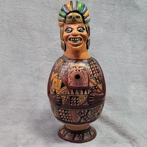 Vaso silbador de cerámica pintado a mano chulucanas peruano vintage 10,5" arte popular - Imagen 1 de 14
