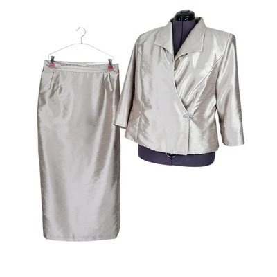 Alex Evenings Maxi Satin Skirt Suit Size 18W Gold Rhinestone Closure 3/4 Sleeve - Image 1 of 4