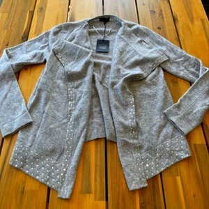 Neu mit Etikett Charter Club Luxus 100 % Kaschmir grau vorne offen Strick Cardigan Pullover S - Bild 1 von 5