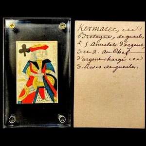 18thc Historical King Woodblock Antique Playing Card Secondary Use Using Silver - Picture 1 of 21