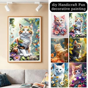 5D Diamond-Painting - Adorable Cat DIY Round-Diamond Home Decorative Painting - Picture 1 of 17
