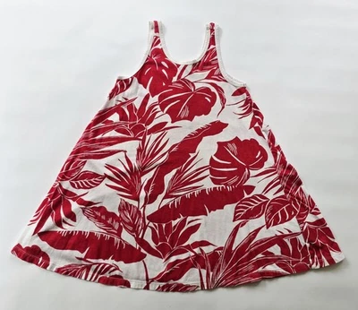 Antiguo Vestido Azul Marino Niñas Talla 6-7 Rojo Línea A Estampado Tropical Camiseta Sin Mangas Foto 1 de 4