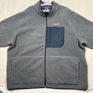 Columbia Fleecejacke durchgehender Reißverschluss Taschen grau blauer Besatz Herren 4XL - Bild 1 von 10