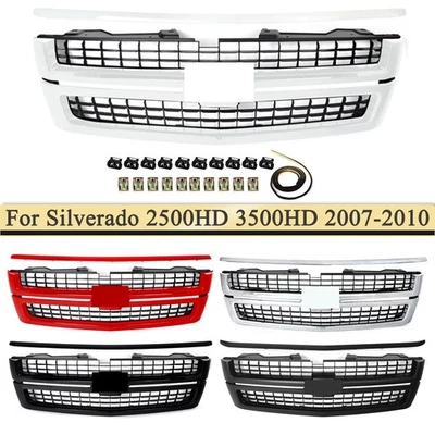 LT Style Front Grille Grill w/ Hood Trim For Silverado 2500 HD 3500 HD 2007-2010 Foto 1 de 4