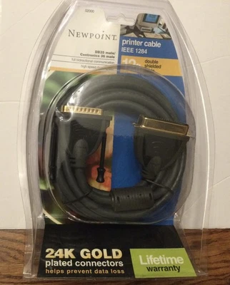 Cable de impresora Newpoint IEEE 1284 12 pies conectores chapados en oro 24K nuevo Foto 1 de 2