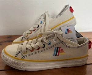 BNWT Aldi ALDImania Canvas Trainers Womens UK 4 White Rainbow Eyelets Retro - Picture 1 of 13