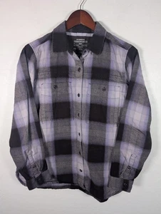REI Co-op Shirt Women Medium Gray Black Purple Plaid Flannel Button Down Outdoor - Picture 1 of 10