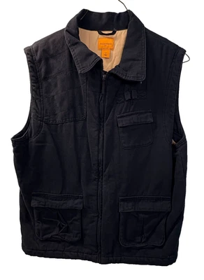 Field & Stream Black Canvas Utility Vest Tan Lining Men’s Size L Outdoor Hunting - Image 1 of 4