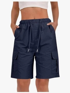 Cargoshorts für Damen Trendy Hohe Taille Freizeit Sommer Stretchig Shorts 2X Blau - Bild 1 von 3