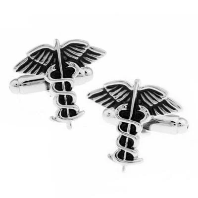 CADUCEUS CUFFLINKS Doctor Nurse Surgeon Medical Emblem Symbol NEW w GIFT BAG - Image 1 of 4