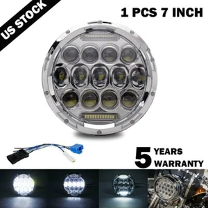 7" inch LED Chrome Round Headlight Hi/Low For Harley Street Glide Softail FLHX F - Foto 1 di 12