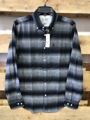 NWT $90 Original Penguin Plaid Flannel Shirt Grey Sz S - Image 1 of 4