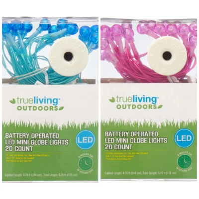 True Living Outdoors Battery Led Mini Globe Lights 6 Packs 2 Blue / 4 Pink - Image 1 of 3