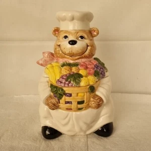 NOVELTY TEDDY BEAR CERAMIC COOKIE JAR BISCUIT BARRELL Fruit Basket Chef - Picture 1 of 14