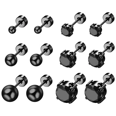Набор из 6 пар круглых серег-гвоздиков из нержавеющей стали с фианитами для пирсинга мужчин и женщин - Изображение 1 из 4