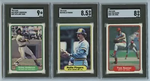 Lote de 3 tarjetas Fleer 1982 todas las clasificadas SGC #643 Henderson, #644 dedos, #645 Seaver - Imagen 1 de 2