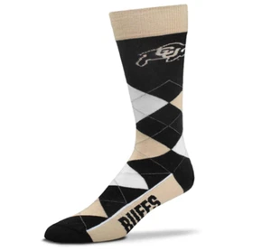 Colorado Buffaloes Black Gold & White Argyle Lineup Crew Socks - Picture 1 of 1