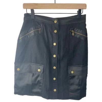 XOXO Faux Leather Skirt Button Front Y2K Black Sz Medium NEW - Image 1 of 4