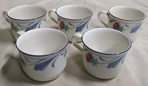 5 Lenox Chinastone Poppies on Blue Tea Coffee Cup Floral 8 oz Made In USA - Picture 1 of 6