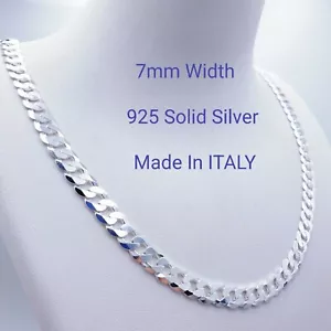 925 Italy Solid Sterling Silver Curb Chain Necklace 7mm 46cm 50cm 55cm 60cm - Picture 1 of 7