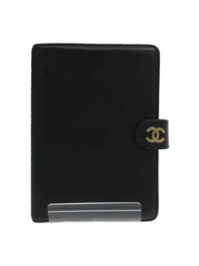 Chanel Leather cc Logo Agenda Day Planner Cover Black Gold Authentic - Picture 1 of 10