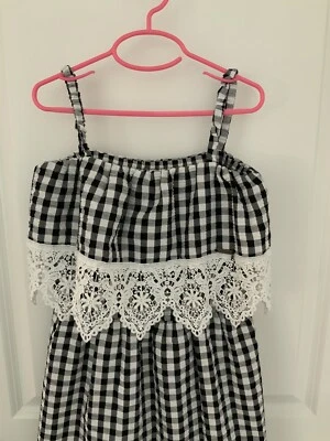 Vestido Guess Niños Niñas Negro Blanco Cuadros Guinga Encaje Solero Talla 12 Usado Una Vez Foto 1 de 3