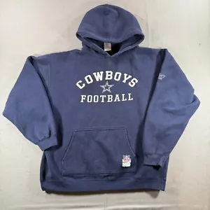 Vintage Reebok Dallas Cowboys Hoodie Mens Large Blue Heavy Fleece Sweatshirt - Picture 1 of 9