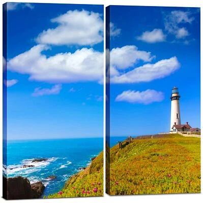 Coastal Ocean Lighthouse Canvas Wall Art Decor -12x24 2 Piece Set Total 24x24 - Image 1 of 4