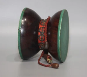 Tibet 18th Century Old Buddhist Wood Silver Vajra Dorje Drum Damaru Tambourine - Picture 1 of 14
