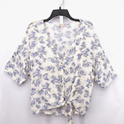 Willow & Root Shirt Womens Medium White and Blue Floral Short Sleeve Blouse