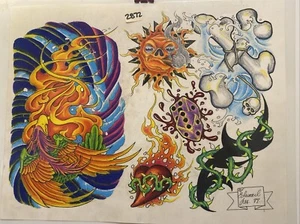 Vintage Wall Art Tattoo Flash Sheet By Edward Lee Pinup Sleeve Dice Bones - Picture 1 of 1