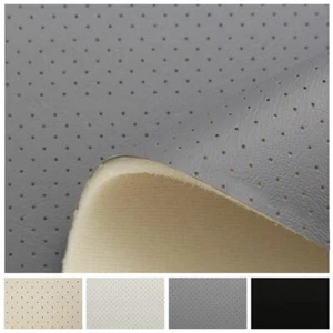 OFF WHITE IVORY PERFORATED HEADLINING 4 MM SCRIM FOAM BACKED LEATHER VINYL - Picture 1 of 21