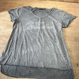 Ladies Harley Davidson Distressed V-Neck Top Gray Size Large - Picture 1 of 6