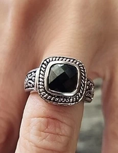 Vintage 80er Jahre schwarzer Onyx silberfarbener Ring Größe 7 geschlechtsneutral, Boho, Landhauskern - Bild 1 von 6