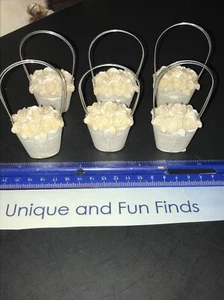 Set of 6- White Rose Flower Basket Place card Holders Name Place Photo Party - Picture 1 of 4