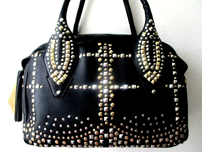 Cartera Cartera de Cuero Tachonado Negra Clever Carriage $599 - Nueva con Etiquetas Foto 1 de 4